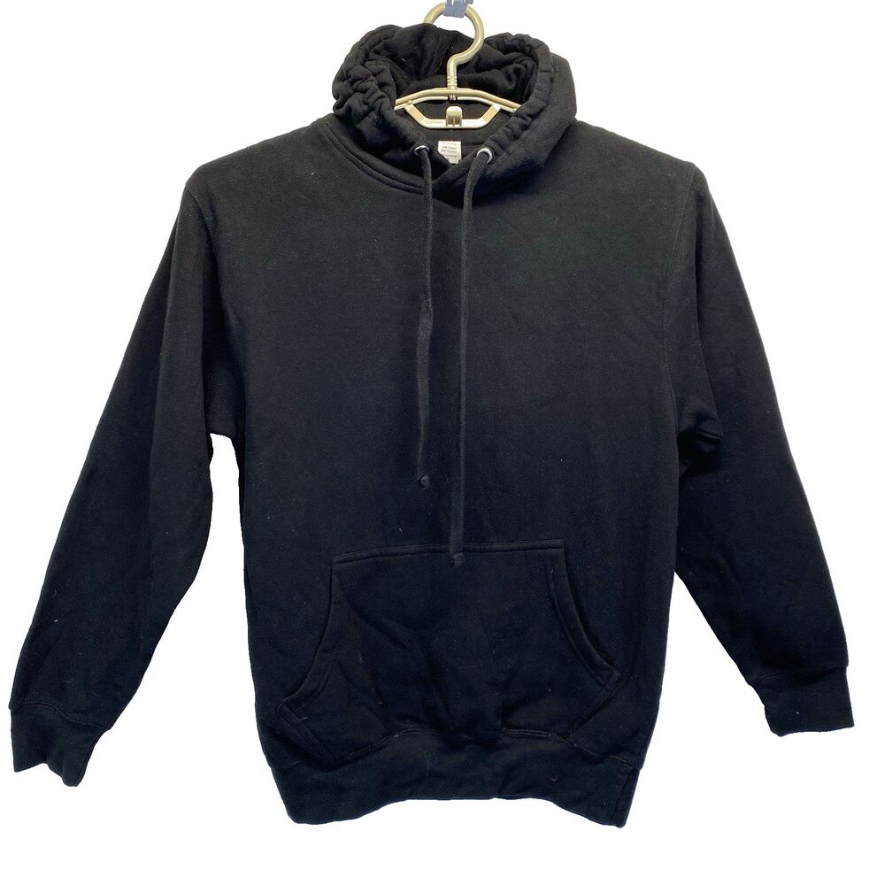 Smart Blanks Men’s S Pullover Hoodie Sweatshirt Black Cotton Blend Drawstring